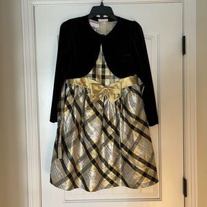 Bonnie Jean Metallic Plaid Dress with Bow